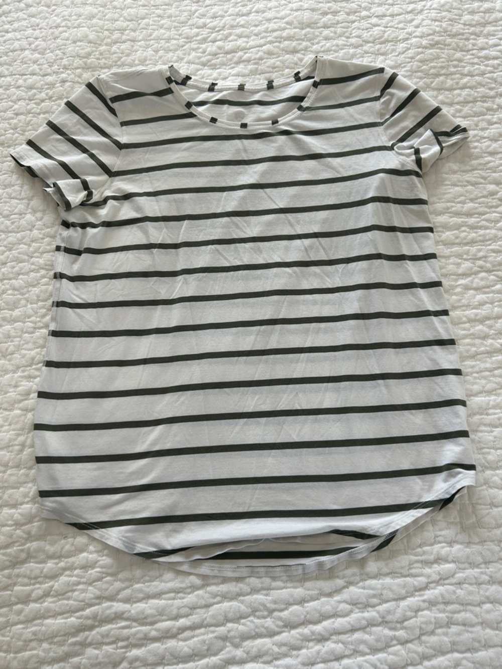 lululemon athletica Love tee White  with olive green Stripes - Short Sleeve